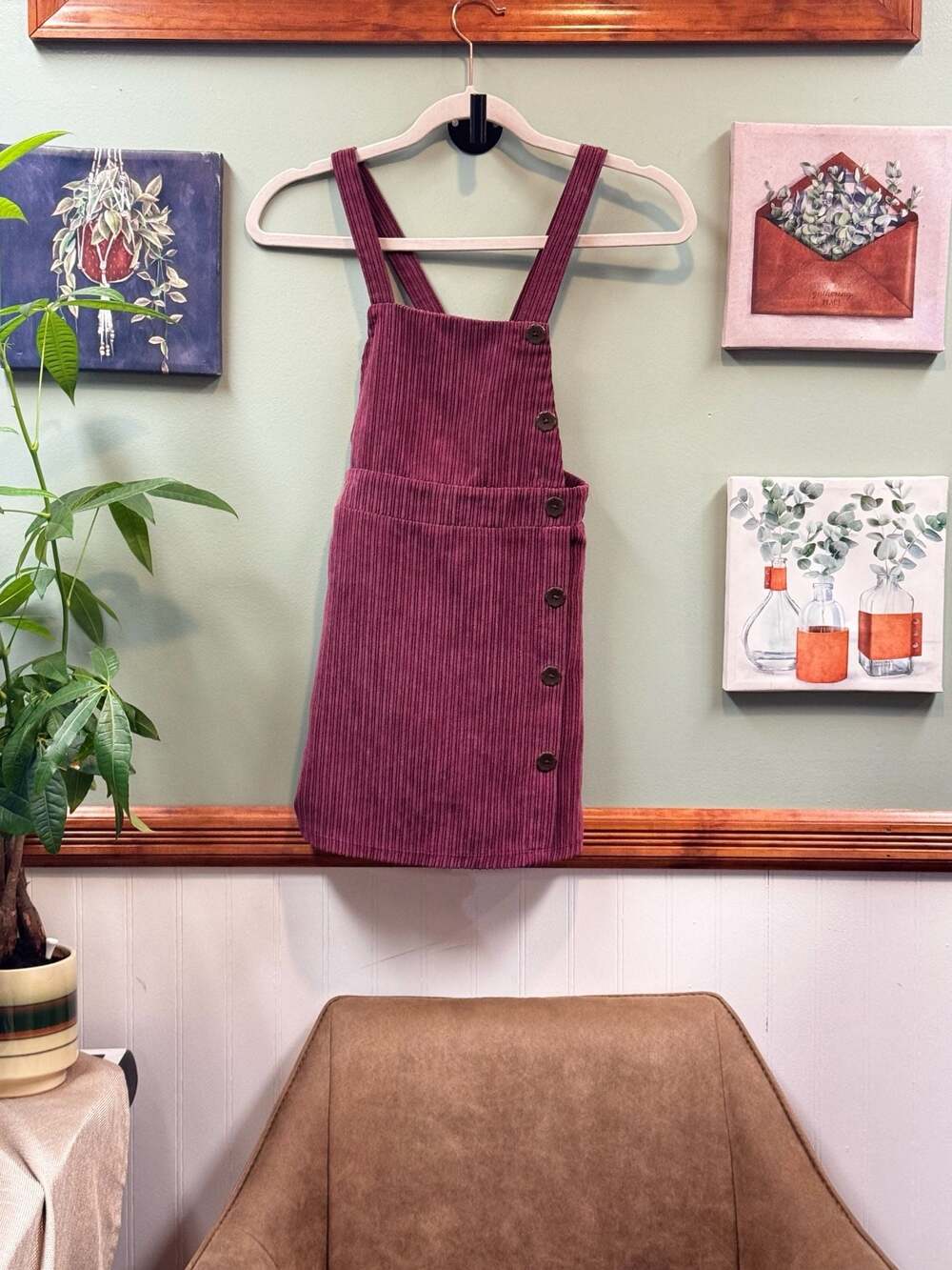 Art Class Girls Corduroy Overall Jumper Dress in Burgundy